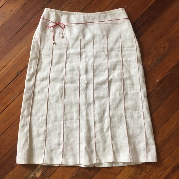 ZARA linen cream skirt with red piping - Picture 1 of 8